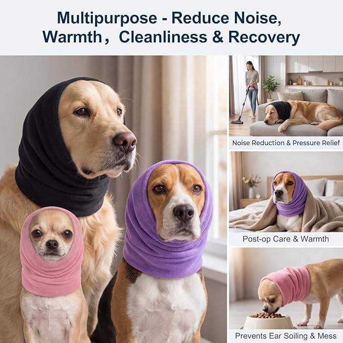 3-Pack Dog Calming Hoodie for Small to Large Dogs Muffs Noise Protection, Anxiety Relief Wrap, Soft Dog Headband for Grooming Blow Drying, Fireworks & Thunder Relief