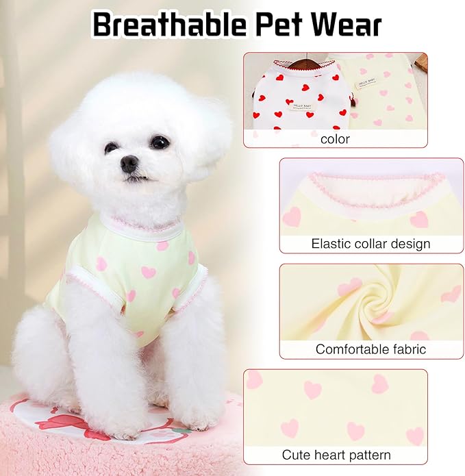 Pet Clothes for Small Dogs Cat Summer Pullover T-Shirt with Heart Printed Elastic Sleeveless Shirts Cute Puppy Tank Top Chihuahua Shih Tzu Yorkie Vest Cat Apparel Outfit (Yellow, Large（6.6-9.4lb）)