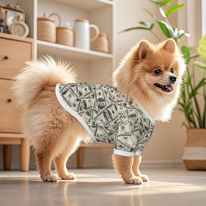 Dollar Bills Play Money Dog Shirt Pet Cotton T-Shirt Soft Breathable Dog Clothes Stretchy Puppy Outfit Doggy Tank Top Funny Outdoor Apparel Daily Wear for Small Medium Dogs Cats Grey Large