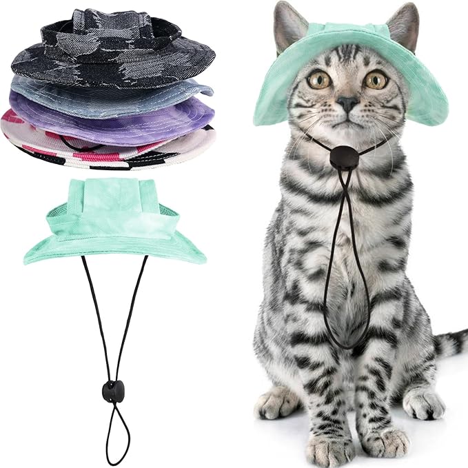 QBLEEV Cat Hats for Cats Only, Sphynx Hat with Ear Hole, Hairless Cat Cowboy Hats for Birthday Party Halloween, Kitten Headwear Sun Sombrero Caps, Chihuahua Sunscreen Baseball Outdoor Climbing Cap