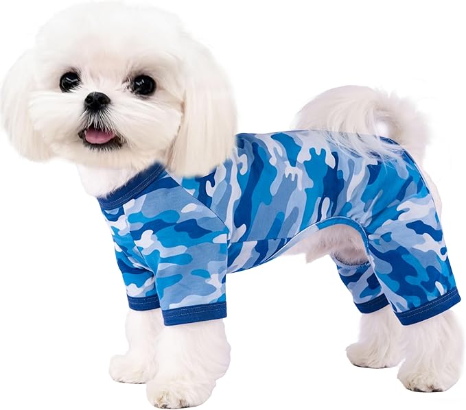 Dog Summer Pajamas Onesie Soft Breathable Puppy Jumpsuit Lightweight Dog Clothes for Small Medium Dogs Cat Pet Clothes(Sea Blue, Medium)