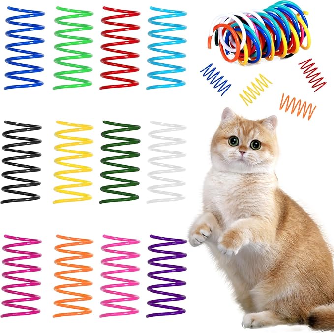 Cat Spring Toys 84 Pack 12 Colors, Cat Spiral Spring Colorful Plastic Coils for Indoor Cats Kitten Swatting, Biting, Hunting