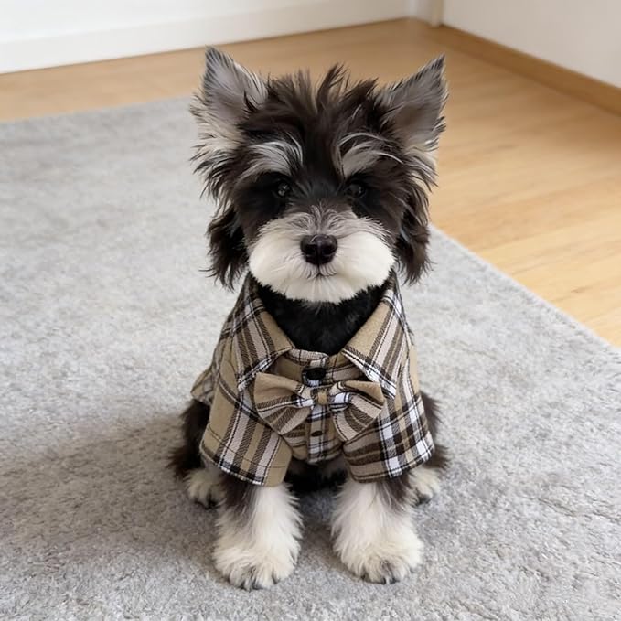 MAMORE Plaid Dog Shirt, Cute Puppy Outfit T-Shirt for Small Dogs Boy Girl, Soft Breathable Pet Cat Clothes Easter Thanksgiving Christmas Costume Apparel