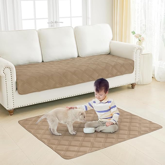 Smiry Waterproof Dog Bed Cover Blanket 30x95, Soft Reversible Pet Blanket, Washable Leakproof Cats Dogs Couch Cover for Sofa, Couch, Furniture, Lattice, Camel/Beige