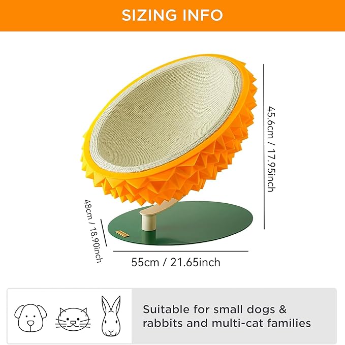 3-in-1 Durian Cat Scratching Bed & House - Sisal Rope Board with PVC Frame, Multi-Functional Pet Bed for Claw Care, Napping & Massage, Durable Seasonal Cat Furniture - Easy Assembly