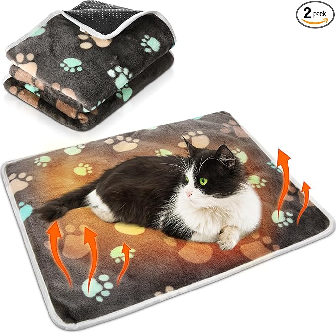 HunnmingRe 2 Pack Self Warming Cat Bed Self Heating Dog Pad Cat Warming Pad Thermal Pet Mat Washable Reflect Body Heat Removable Cover for Indoor Kittens Puppies Feral Pet(Dog Paw,16 x 20 Inch)