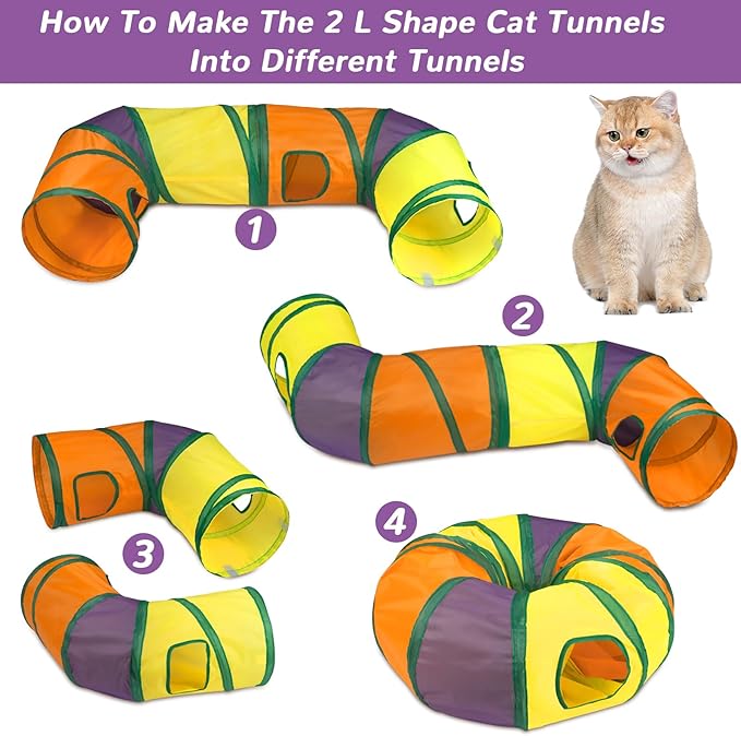 Retro Shaw Cat Toys Pack 33Pcs, Interactive Kitten Toys for Indoor Kittens Cats, Collapsible Kitty Play Tunnel Tent Feather Wand Balls Bell Springs Mouse Kitty Toys for All Breeds (2 Tunnel)