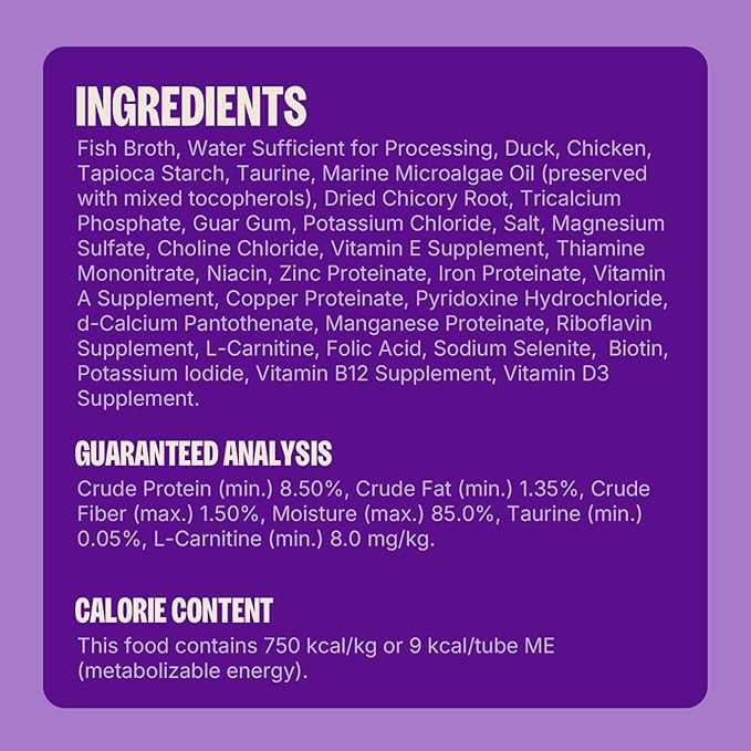 Wellness Lickable Soft Puree Cat Treats, All Lifestages, Kitten to Senior, Natural, Grain Free, Duck Flavor, 0.4 oz, Pack of 6 Tubes