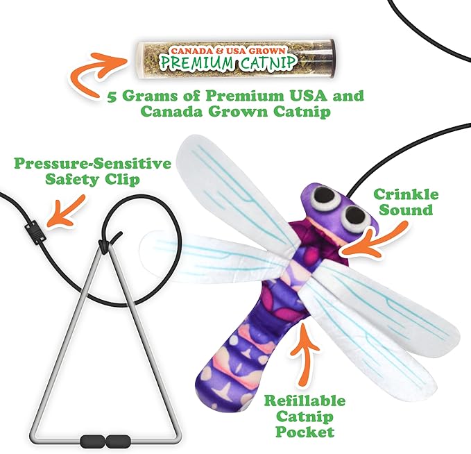 Meowijuana Jump 'n' Jamb Door Hanging Cat Toy | Dragonfly | Refillable Interactive Catnip Toy | Promotes Play and Cat Health | Includes Potent Catnip Grown in North America