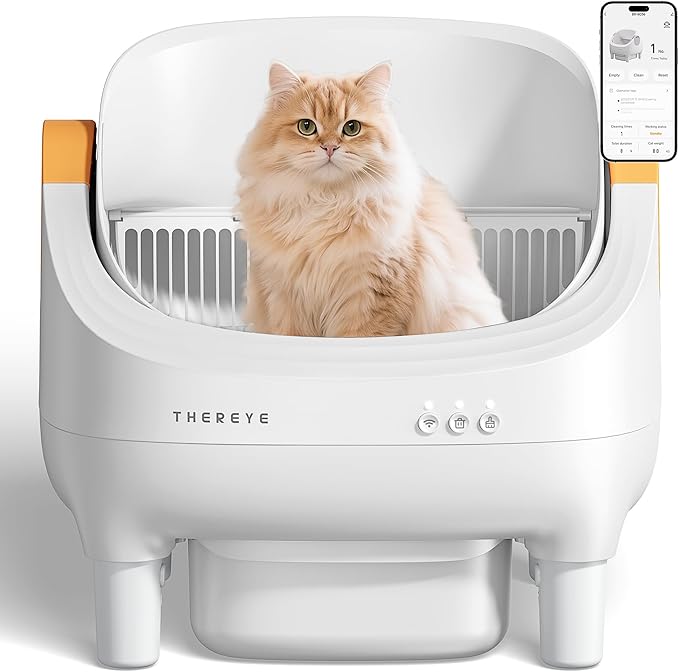 THEREYE Automatic Litter Box，Open-Top Self Cleaning Litter Box for Multi-Cat Households-Controllable Via App Cat Litter Box for Office workers-10L Large Waste Bin Cat Accessories Smart Home Essential