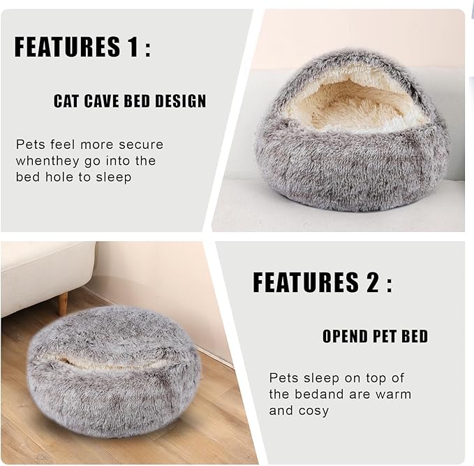 FORMYCATIE Cat Beds for Indoor Cats,Cat Cave for Puppy and Kitty,Calming Small Dog Bed for Small Dogs with Cover Cave,Cozy Warming Fluffy Washable Anti-Slip Pet Sleeping Bag(24 * 24inch,Khaki)
