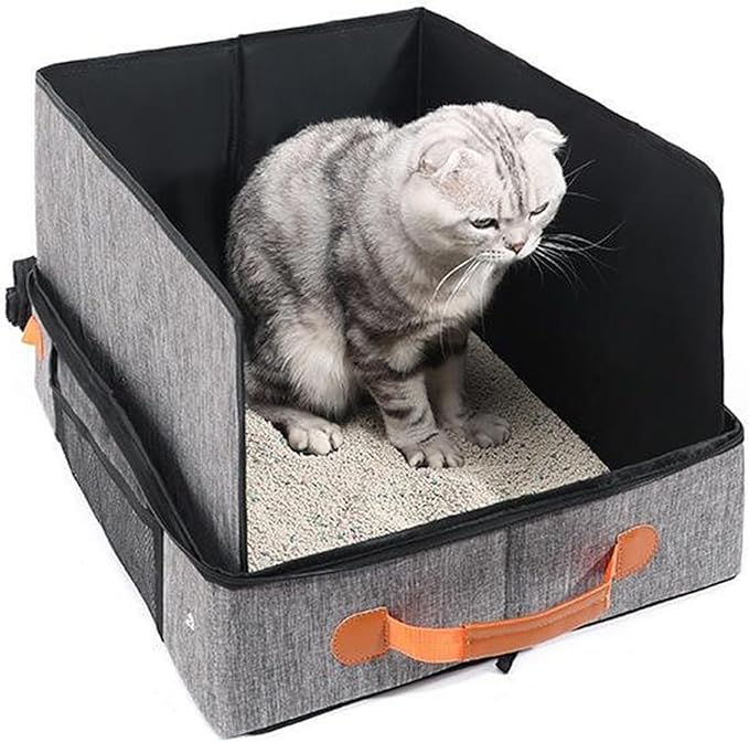 Foldable Pet Litter Pan, 50x40x13cm Oxford Cloth Box, Zippered Lid Enclosure, Vehicle Travel, Camping Trips, Hotel Stays, Road Trips, Mobile Grooming