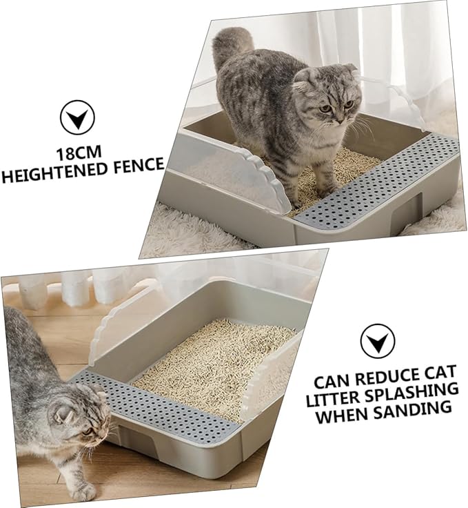 Semi-Enclosed Cat Litter Pan Toilet, Detachable Anti-Splash Durable Polymer Kitten Litter Box, Small Grey Potty for Indoor Cat Housebreaking