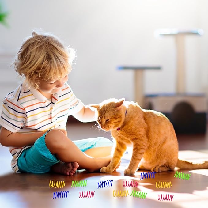 Andiker Cat Spring Toy, 12pcs 3.5 inch Spiral Cat Toy Interactive for Indoor Cat, Elastic Colorful Plastic Cat Coil Spring Toy New Upgrade Extended Large Spring Toy for Kitten Relieve Boredom