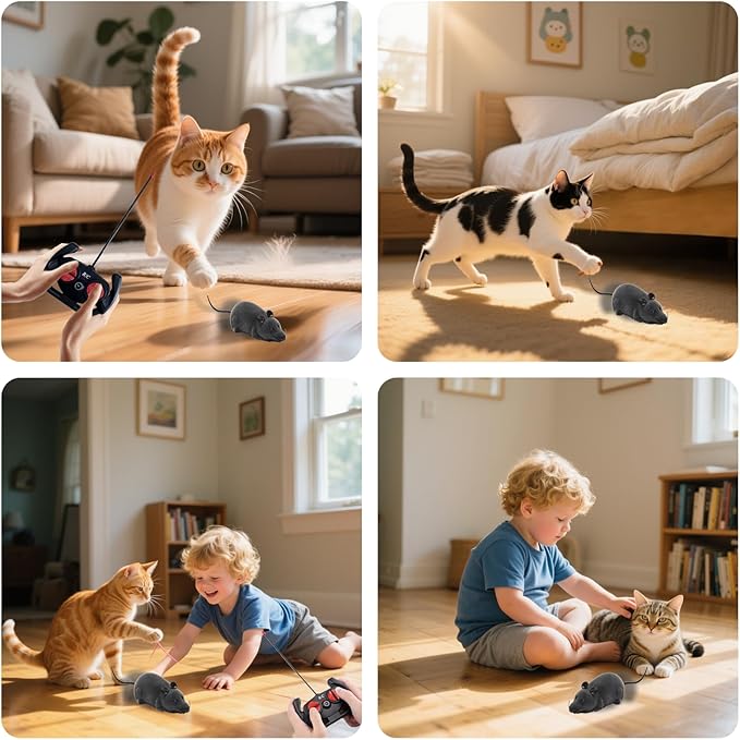 Remote Control Rat Mouse Cat Toy Realistic RC Fake Rat Mouse Toy Flocking Wireless Funny Chasing Electronic Interactive Cat Toys Prank Joke Scary Trick Rats for Cats Dogs Novelty (Grey)