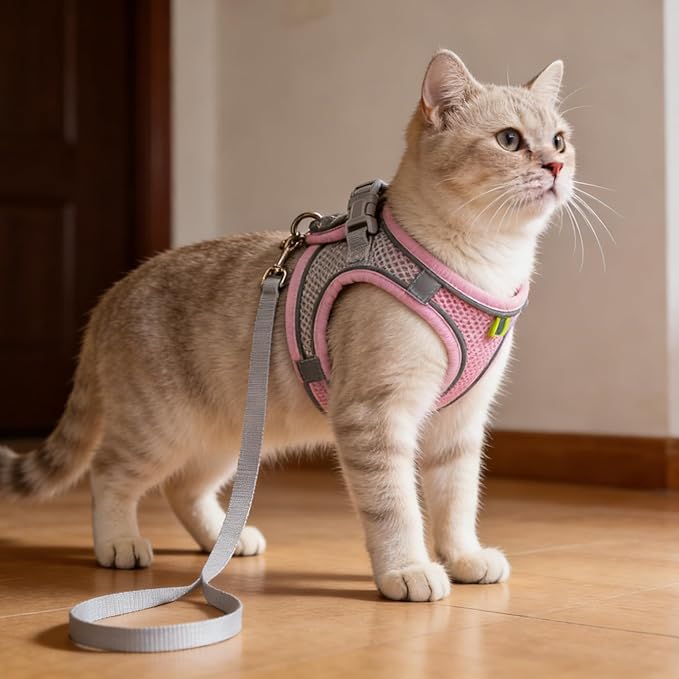 Cat Harness Escape-Proof Harness Leash Soft Breathable Mesh with Reflective Strips Vest for Cats Great for Outdoor Activities