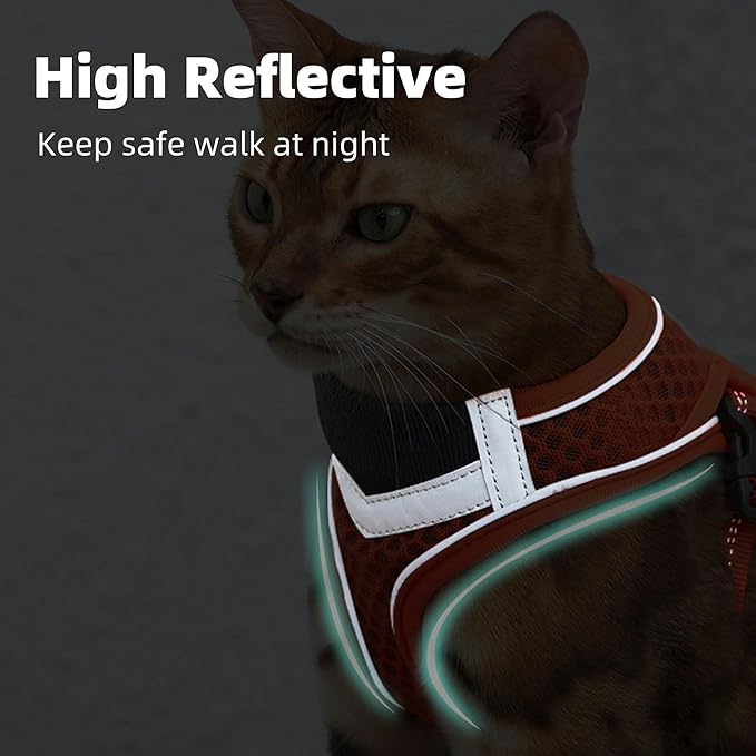 Cat Harness and Leash Set for Comfortable Outdoor Walking, Escape Proof, Adjustable Soft Kitten Vest Harness with Reflective Strip for Cats, Small Dogs (Black, M)