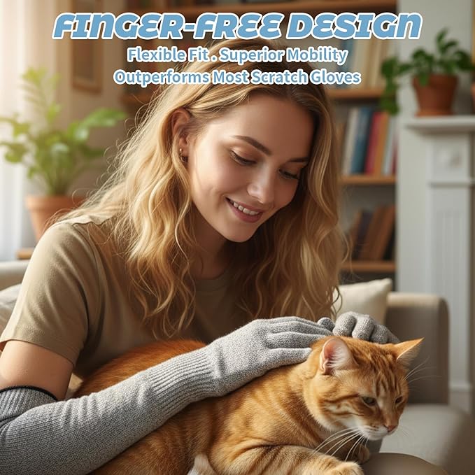 Cat Gloves Bite Proof, Cat Grooming Supplies, 15.74 in Cat Mittens to Prevent Scratching, Extra-Long Durable Bite Resistant Gloves, Bite Proof Gloves for Pet Grooming, Nail Trimming & Arm Protection