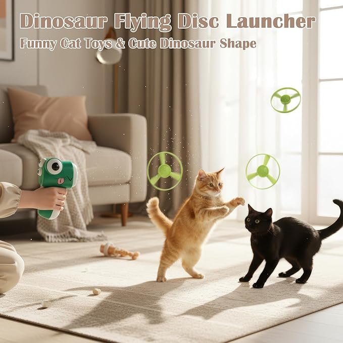 Interactive Cat Toy Fetch Launcher | Includes 8 Soft Discs for Indoor Cats | One-Press Easy Launch Cat Hunting Toy to Relieve Boredom | Ideal for Kittens and Adult Cats, Green