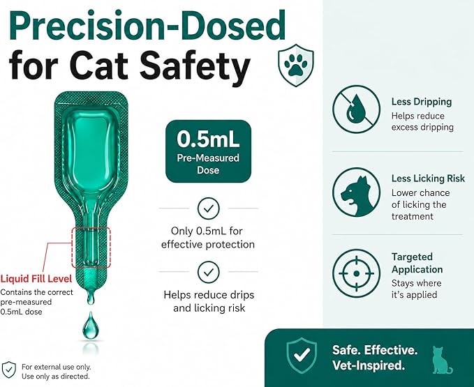 Topical Flea and Tick for Cats & Kittens: Waterproof Topical Cat Flea and Tick – Fast-Acting & Long - Lasting at Home Control for Cats Over 1.5 lbs and 8 Weeks or Older – 6-Dose Supply