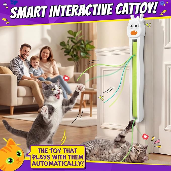 Interactive Cat Toy for Indoor Cats: Door-Mounted Automatic Moving Enrichment Cat Toy with Adjustable Motion Modes, Rechargeable Electric for Kittens & Bored Adult Cats, Hands-Free Pet Play Accessory