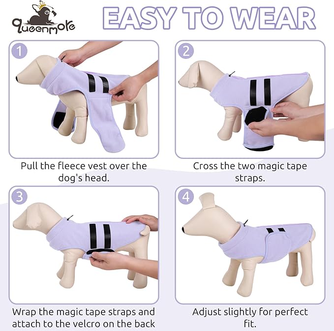Queenmore Large Dog Sweater, Soft Fleece Vest Pullover Dog Jacket with Leash Hole, Warm Winter Dogs Clothes Cold Weather Doggy Dachshund Sweaters for Large Dogs Cats Boy or Girl (Lilac, L)