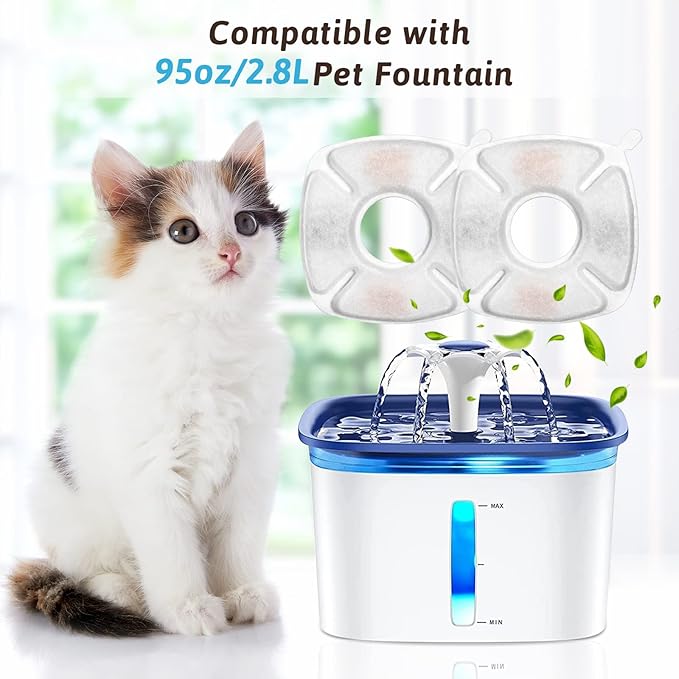 Porens 28 Pcs Cat Water Fountain Replacement Filters-14 Pack Water Fountain Filters 14 Pack Pre-Filter Sponges, Pet fountain replacement filters Fit for 95oz/2.8L Cat Pet Fountain, white + black