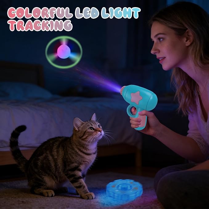 Cat Fetch Toy, 2026 Interactive Light-Up Flying Disc Launcher & Fetch Toy for Cats, Cat Toy Propeller Launcher for Training & Hunting (A)