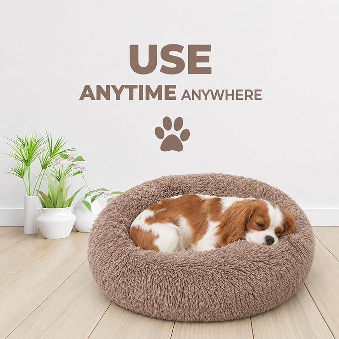 Whiskers & Friends Cat Beds for Indoor Cats, Fluffy Calming Donut Cat Bed, Small Dog Bed Washable - Orthopedic Soft Plush Pet Beds Sized for Kitten to Large Cats & Puppy to Small Dogs - Camel