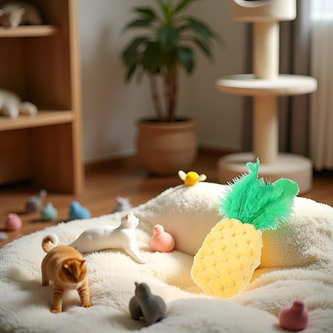BWESOO Pineapple Shape Cat Chew Toy - Catnip Molar Toys Teeth Cleaning Toy Pet Bite Resistant Pet Supplies,Fun Toy for Exercise Interactive Plush Playing Toy for Cat Kitten Yellow