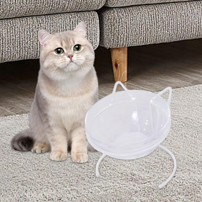 Elevated Cat Feeder Bowl Dish Iron Rack Stable Base Sturdy Simple Cleaning Accessory Detachable Minimalist for Indoor Cats, Single Bowl White