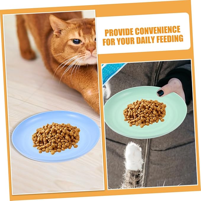 4pcs Shallow Cat Food Bowls Set 20cm Wide Flat Pet Feeding Plates for Kittens and Short-Leg Cats Sturdy Plastic Multi-Color and Watering