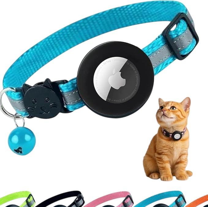 AirTag Cat Collar with AirTag Holder, Breakaway Reflective Cat Tracker Collar with Bell by AmazeGoods