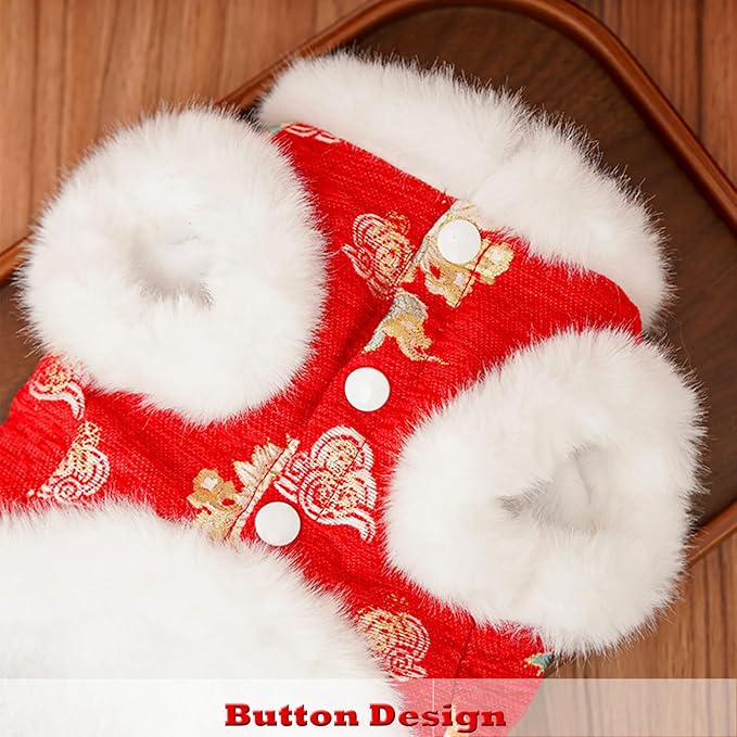 SEIS New Year Pet Winter Coat, Thicken Dog Lion Dance Clothes, Warm Cat Tassel Apparel for Cats Small and Medium Dogs (XL (Chest Girth 21.7"))