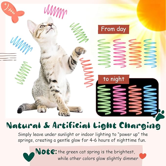 Sosation 60 Pcs Glow in The Dark Springs Cat Toys Kittens Wide Colorful Springs for Indoor Cats Jelly Color Plastic Coil Spiral Interactive Play Kitten Toys for Chase, Hunting and Exercise
