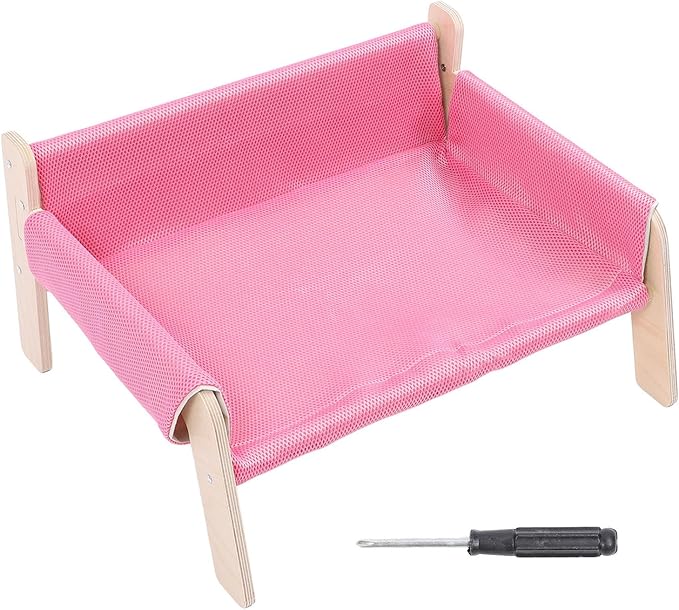 Cat Hammock, High Strength Pine Wood Minimalist Design Elevated Multifunctional Cat Furniture, Elevated Bed with for Cats Kittens and Puppies (Pink)