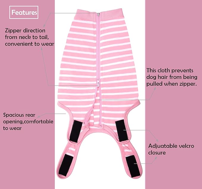 Dog Recovery Suit Female,Pink Small Spay Surgery Recovery Shirt,Pink-White Striped XS