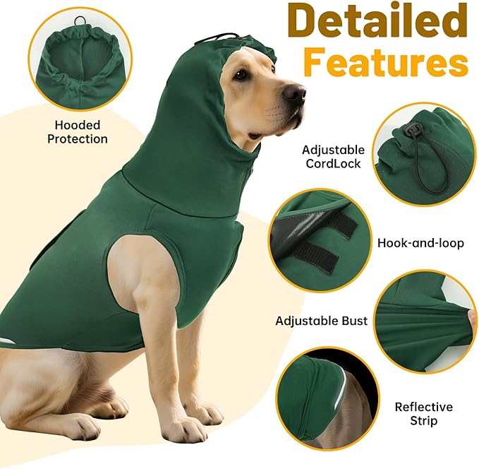 Thunder Vest for Dogs Anxiety, Dog Thunder Jacket for Thunder, Fireworks, Vet Visits & Separation, Keep Pet Calm Without Medicine, Anti Anxiety Vest for Dogs and Cat Body and Ear(Green, M)