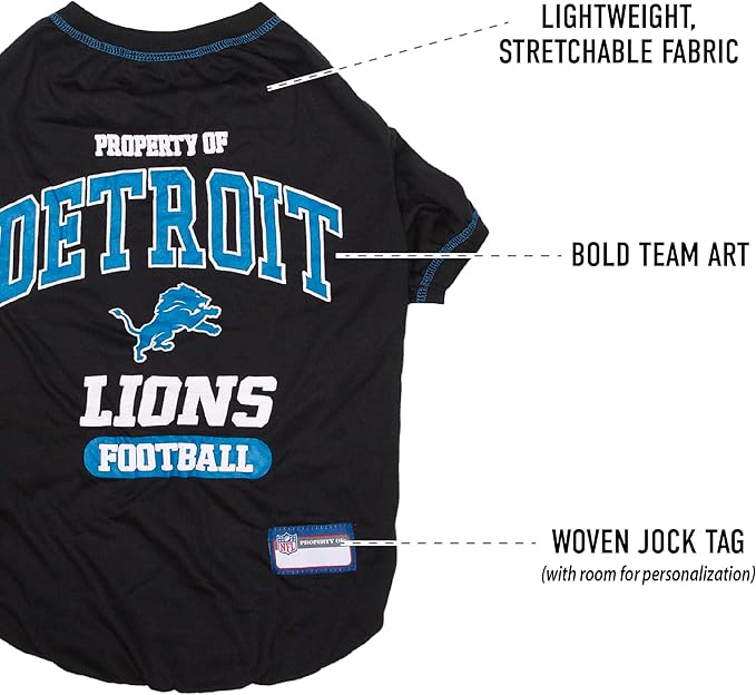NFL Detroit Lions Dog T-Shirt for Pets, Size X-Large. Officially Licensed Pet Shirt with Team Logo, Soft Stretchable Comfort Fit Apparel for Dogs & Cats
