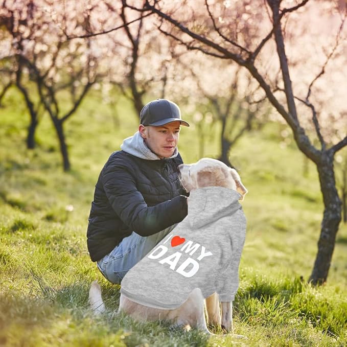Dog Sweater Dog Hoodie Cold Weather Coat Hooded Sweatshirt for Puppies,Cats, Small Medium Large Dogs (Light Grey(I Love My Dad), Large)