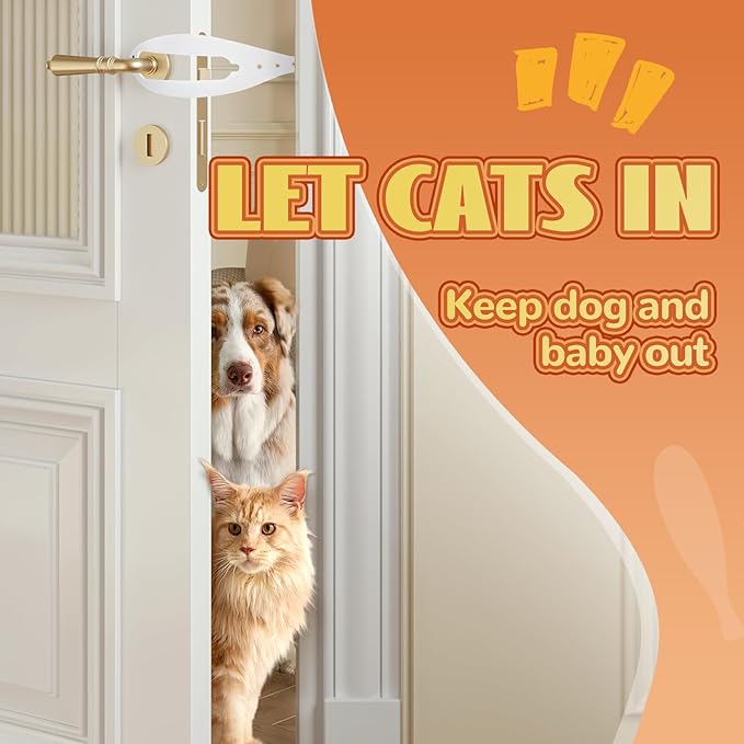 TGIOW Cat Door Latch, 2 Pcs Cat Door Stopper Pet Door Latch to Keep Dog Out of Litter Box and Food, Door Prop for Cat with 5 Adjustable Size Strap 2.5-6" Wide, No Measuring, Easy to Install, White