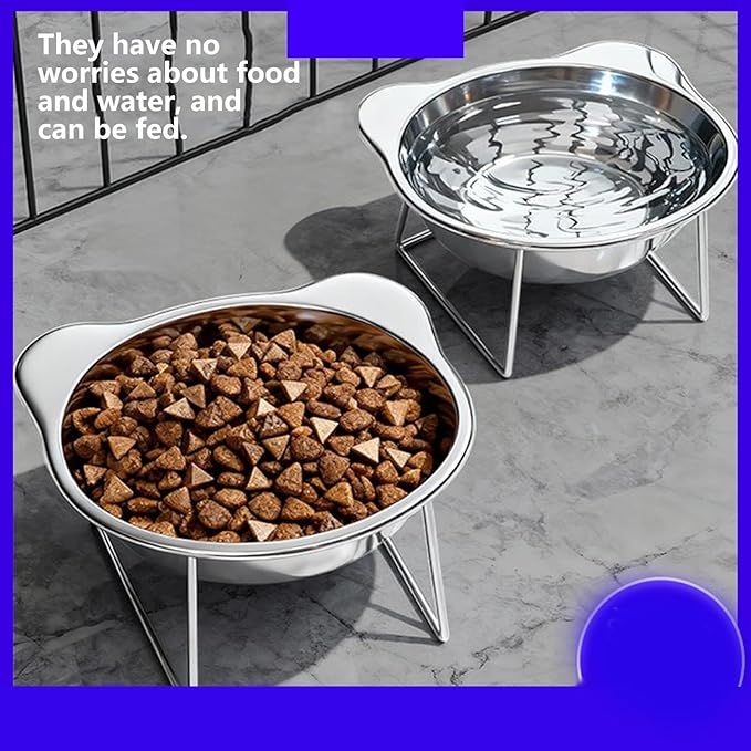 Elevated Cats Bowls Feeders Rustless Steel Bowl Stand with Weighted Base Feeding & Watering Pet Supply Rustless Steel Pet Bowl