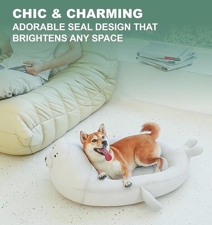 ZEZE Pet Cooling Bed in Seal Look Style - Summer Home for Dogs & Cats, Breathable, Washable, Non-Slip Design, for Pets < 45lbs