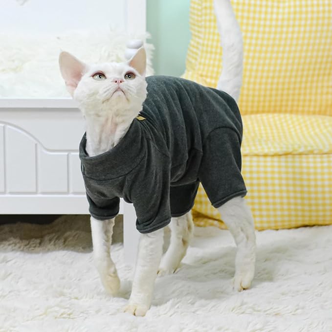 Sphynx Cat Sweater –Hairless Cats Shirt Pullover Kitten T-Shirts with Belly-Wrap Protection, Soft-Stretch Winter Clothes for Hairless Cats, Indoor Kitten Apparel (Dark Grey, X-Large)