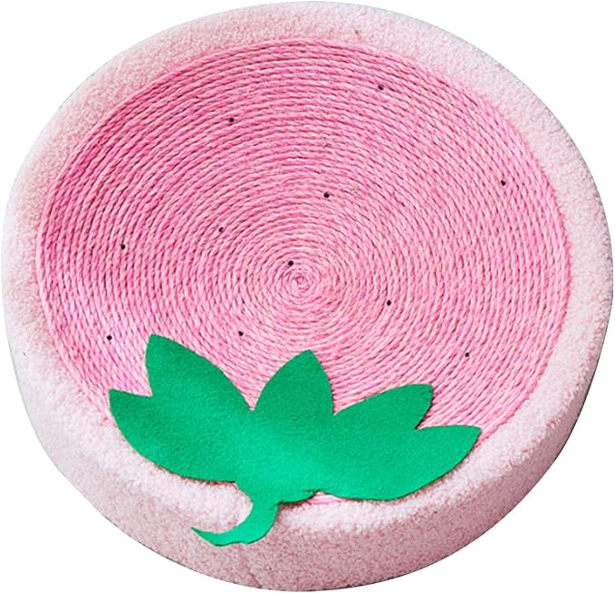 Semme Premium Sisal Cat Scratcher Bed with in One Design Round Shape Lounge for Claw Sharpening Furniture (Strawberry)