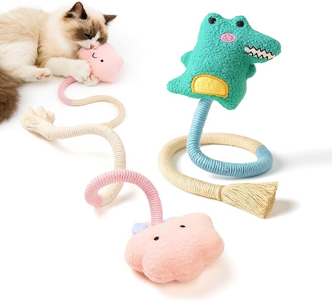 Kingtree Cat Rope Toys, 2 Pack Cat Toy Chew Ropes Without Wire, Bite Resistant Catnip Rope Toys for Indoor Cats Teeth Cleaning and Interactive Play