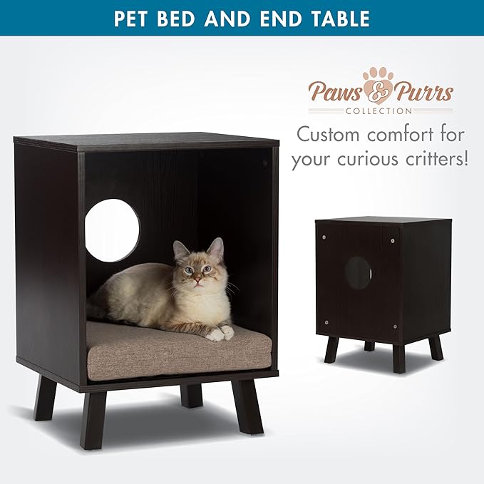 Paws & Purrs Stylish 2-in-1 Pet Bed & End Table – 3" Foam Cushion, Removable Cover, Compact Hideaway for Cats and Dogs Up to 25 lb