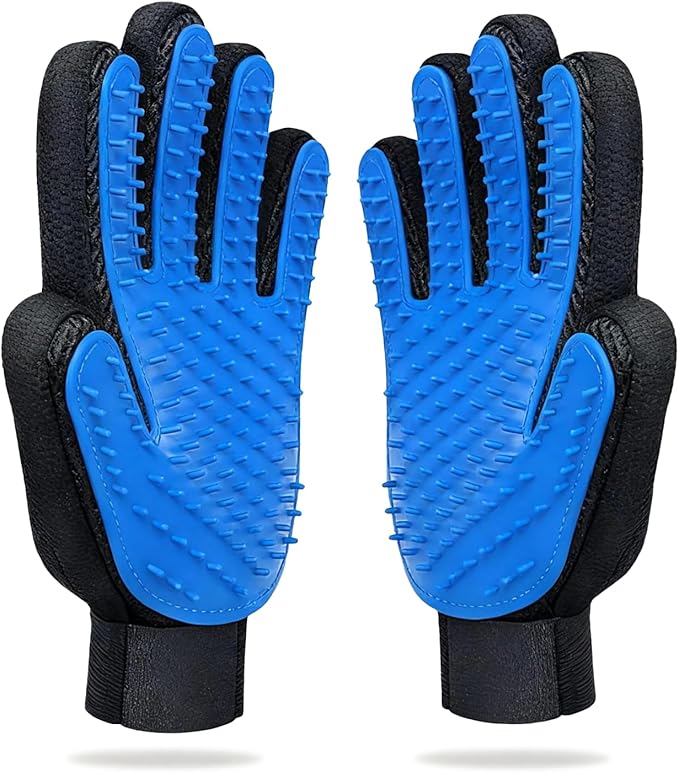 MEUOMIW Pet Grooming Glove for Dogs & Cats, 2-in-1 Pet Hair Remover Glove & Deshedding Brush, Gentle Massage Mitt for Shedding Control and Bathing, Safe for Short/Long Hair (Blue, 1-Pack, Right-Hand)