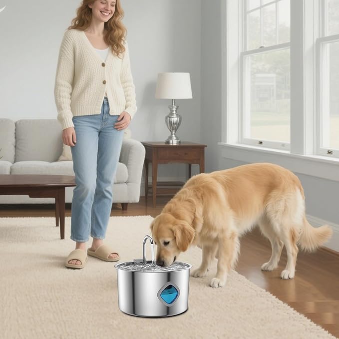 Cat Water Fountain, 3.2l Drinking Dispenser, Stainless Steel Bowl, Automatic Pet Feeder, Large Capacity Watering System for Indoor Cats, Dogs, Kittens, Small Medium Breeds, Home Use