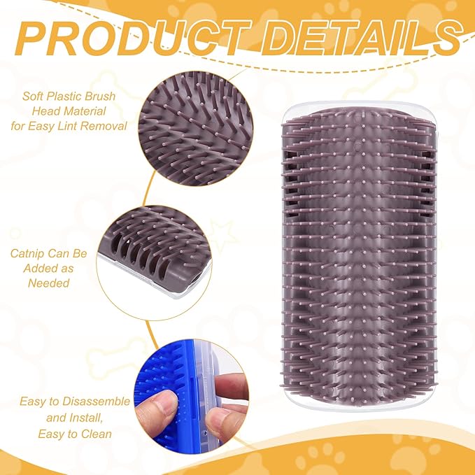 Self Grooming Cat Brush, Cat Self Groomer Scratcher with Catnip Softer Scratchers Wall Corner Groomer Massage Combs (4Pcs, L, Grey) for Long Short Fur Pets/Kittens/Puppies